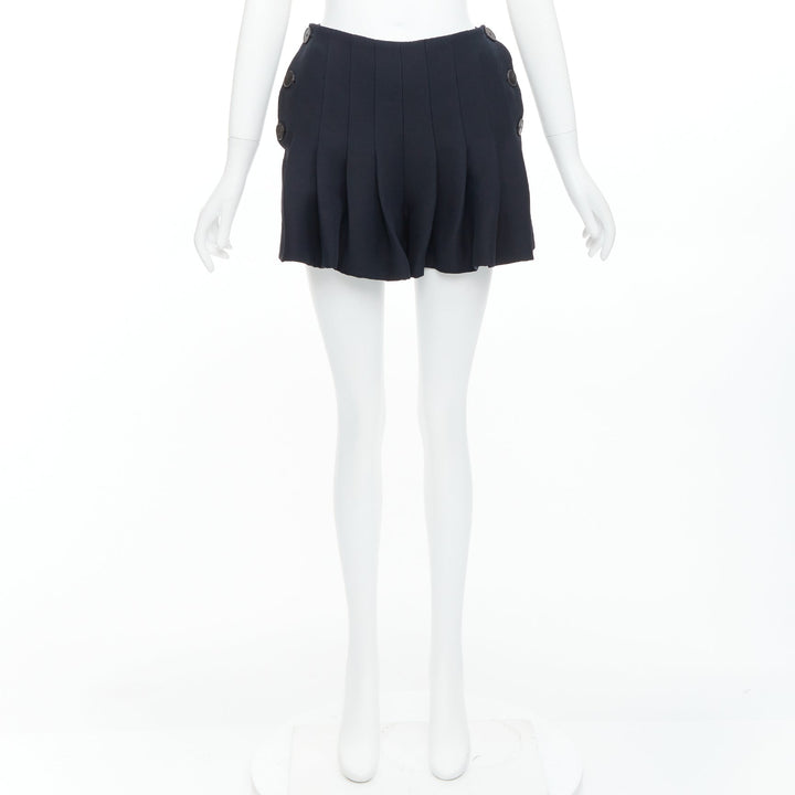 CHRISTIAN DIOR black wool silk nautical pleated front skirt FR34 XXS
