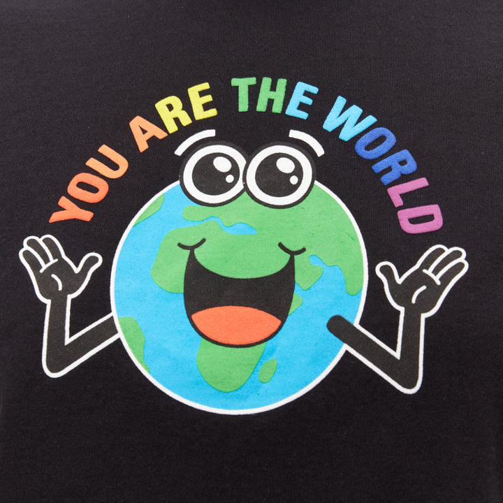 BALENCIAGA 2018 black You Are The World rainbow globe print cropped tshirt XS