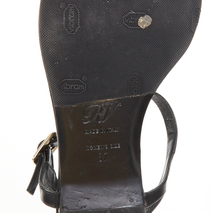 ROGER VIVIER Bikiviv black leather gold buckle tstrap comfort thong sandals EU37