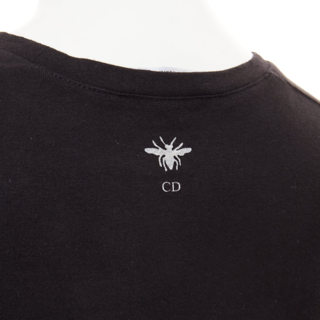 CHRISTIAN DIOR Addict black cotton linen speckle logo washed effect tshirt S