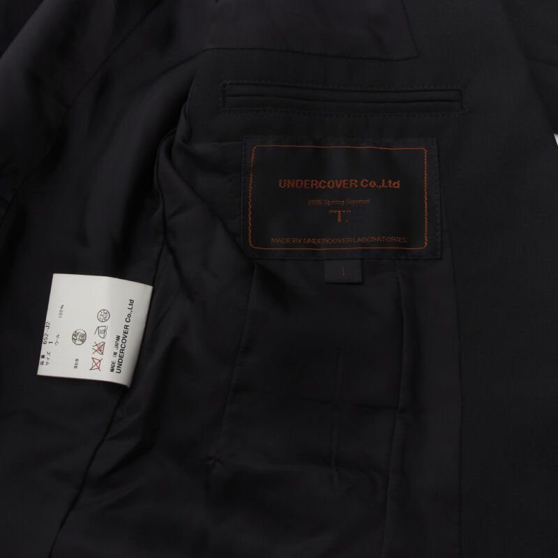 UNDERCOVER 2006 "T" black wool angular collar cropped blazer jacket JP1 S