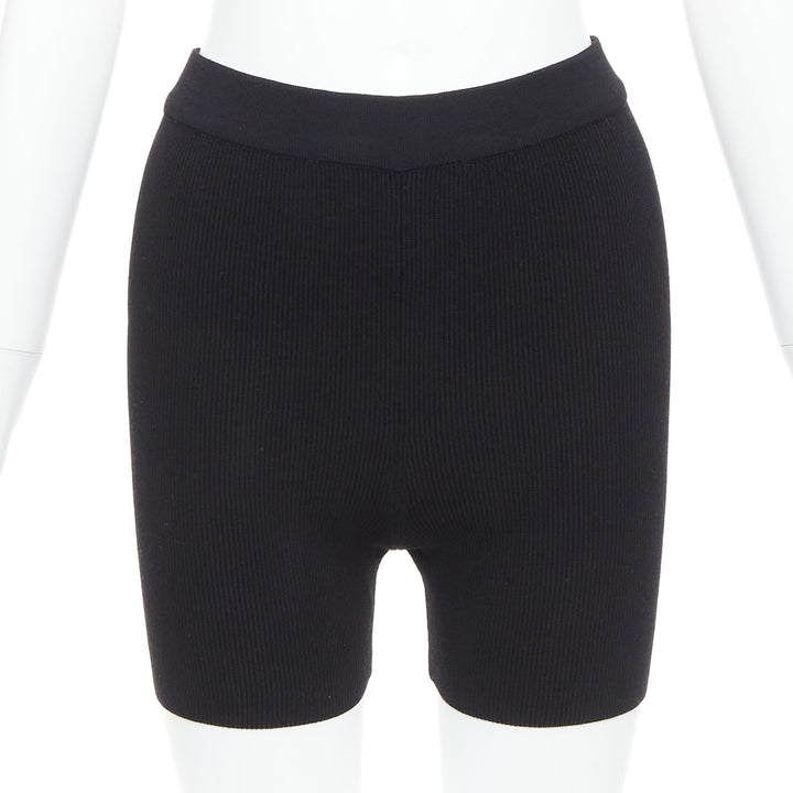 JACQUEMUS black viscose blend minimal knitted cyclist shorts FR36 S