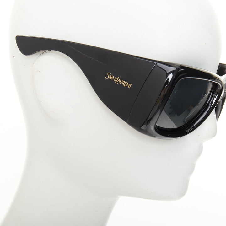 SAINT LAURENT 2023 SL 564 Mask black oversized glossy wrap shield sunglasses