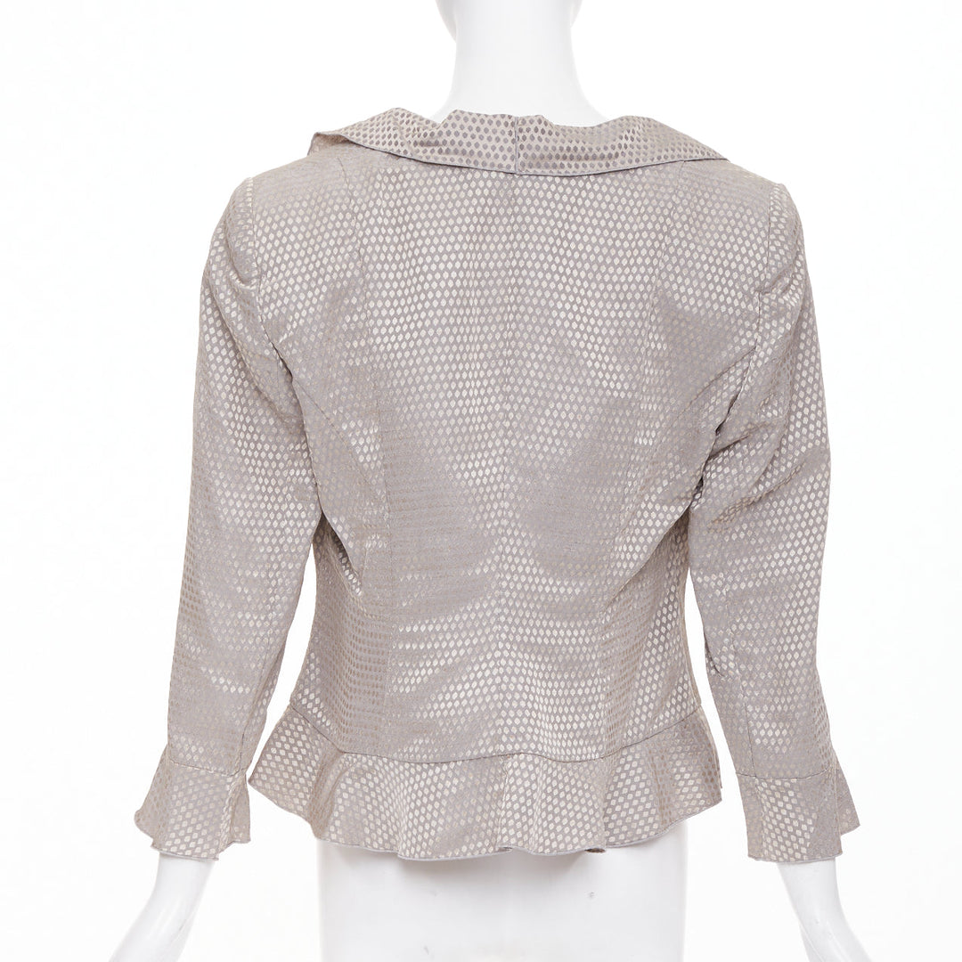 GIORGIO ARMANI grey honeycomb woven linen blend ruffle cropped jacket IT46 L