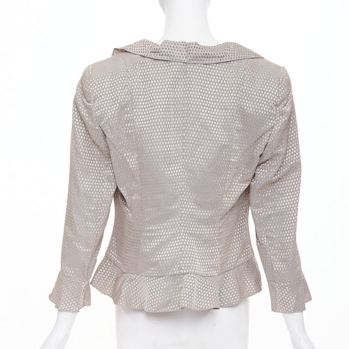 GIORGIO ARMANI grey honeycomb woven linen blend ruffle cropped jacket IT46 L