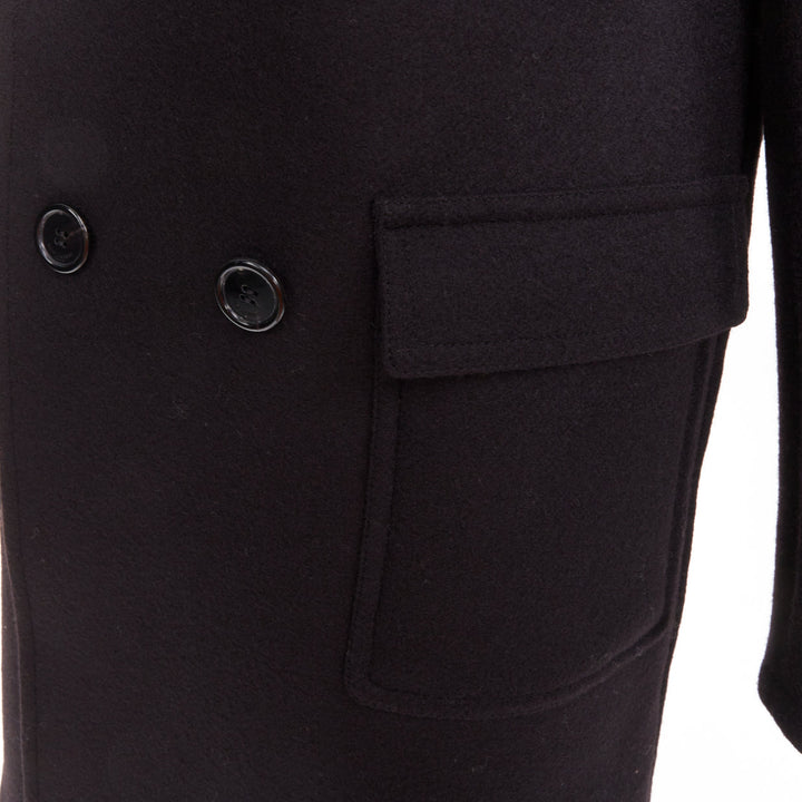 SAINT LAURENT 2014 Caban black wool felt double breasted panelled pea coat FR34