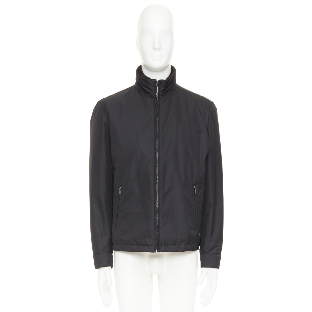 BRIONI black water repellent nylon  plush lined storm jacket M