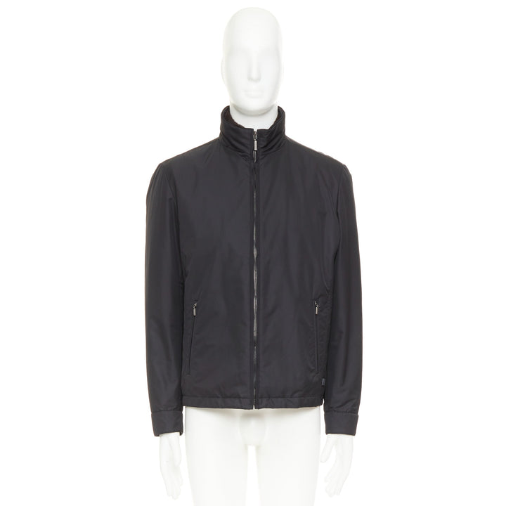 BRIONI black water repellent nylon  plush lined storm jacket M