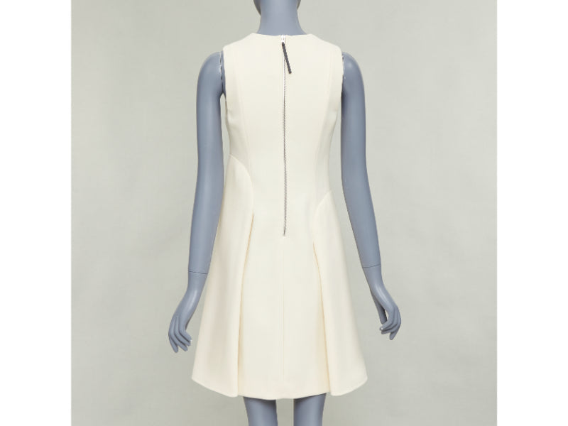 MARNI cream wool curved hip seam pleated crew knee shift dress IT38 XS