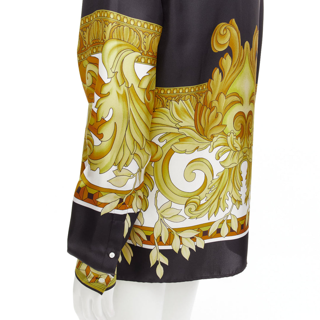 VERSACE 100% silk Renaissance Barocco gold black white print shirt IT52 XL