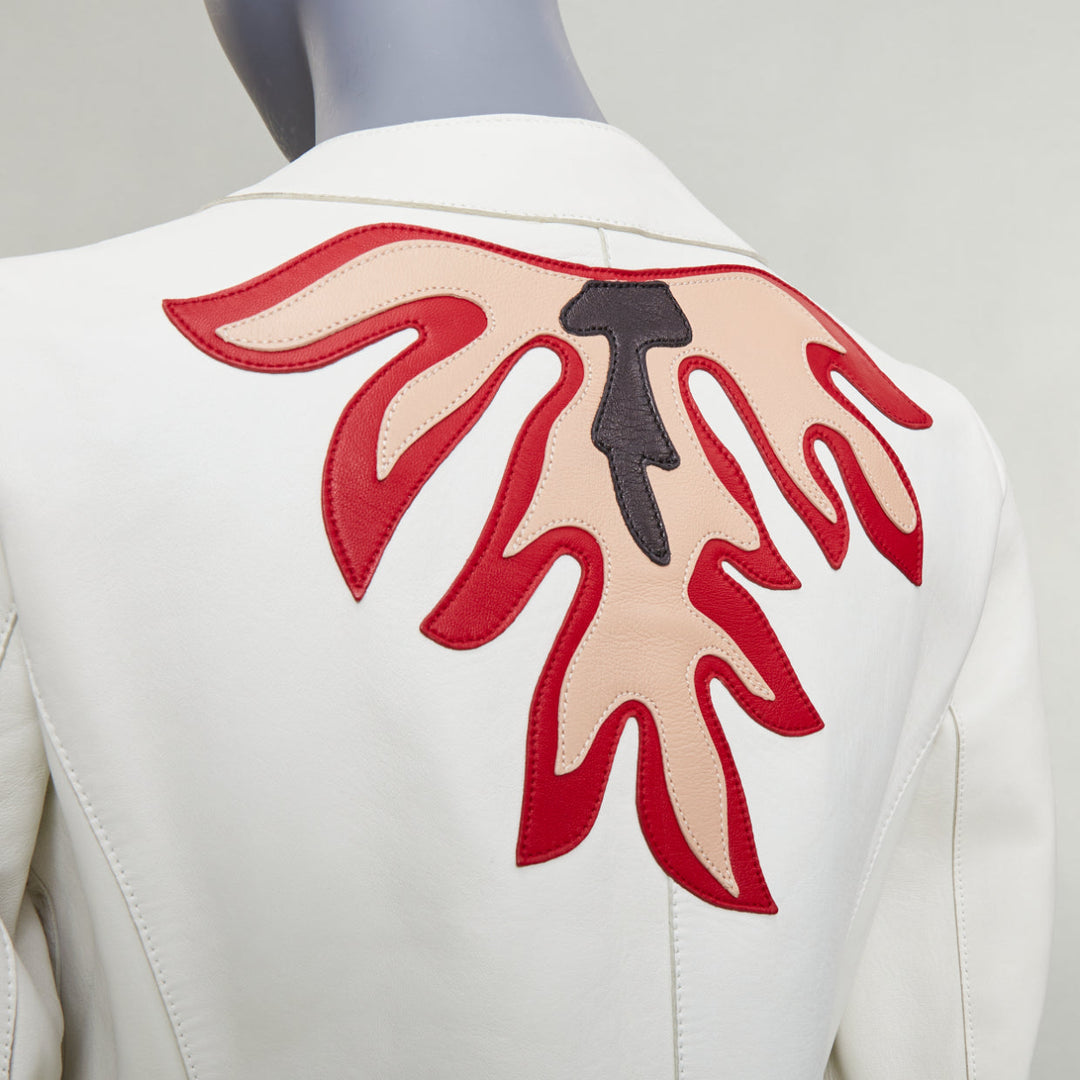 MIU MIU 2011 white lambskin leather red star patchwork crop moto jacket IT40 S