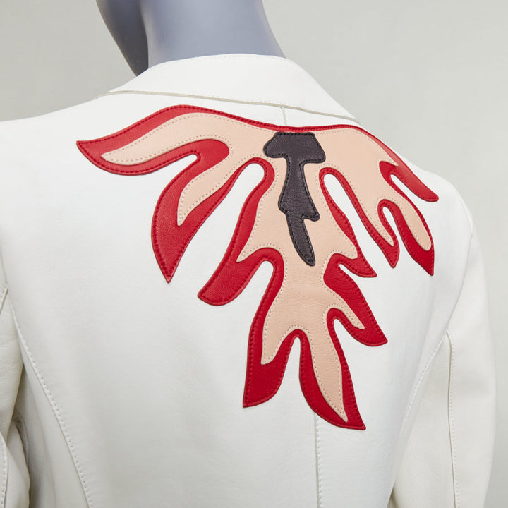 MIU MIU 2011 white lambskin leather red star patchwork crop moto jacket IT40 S
