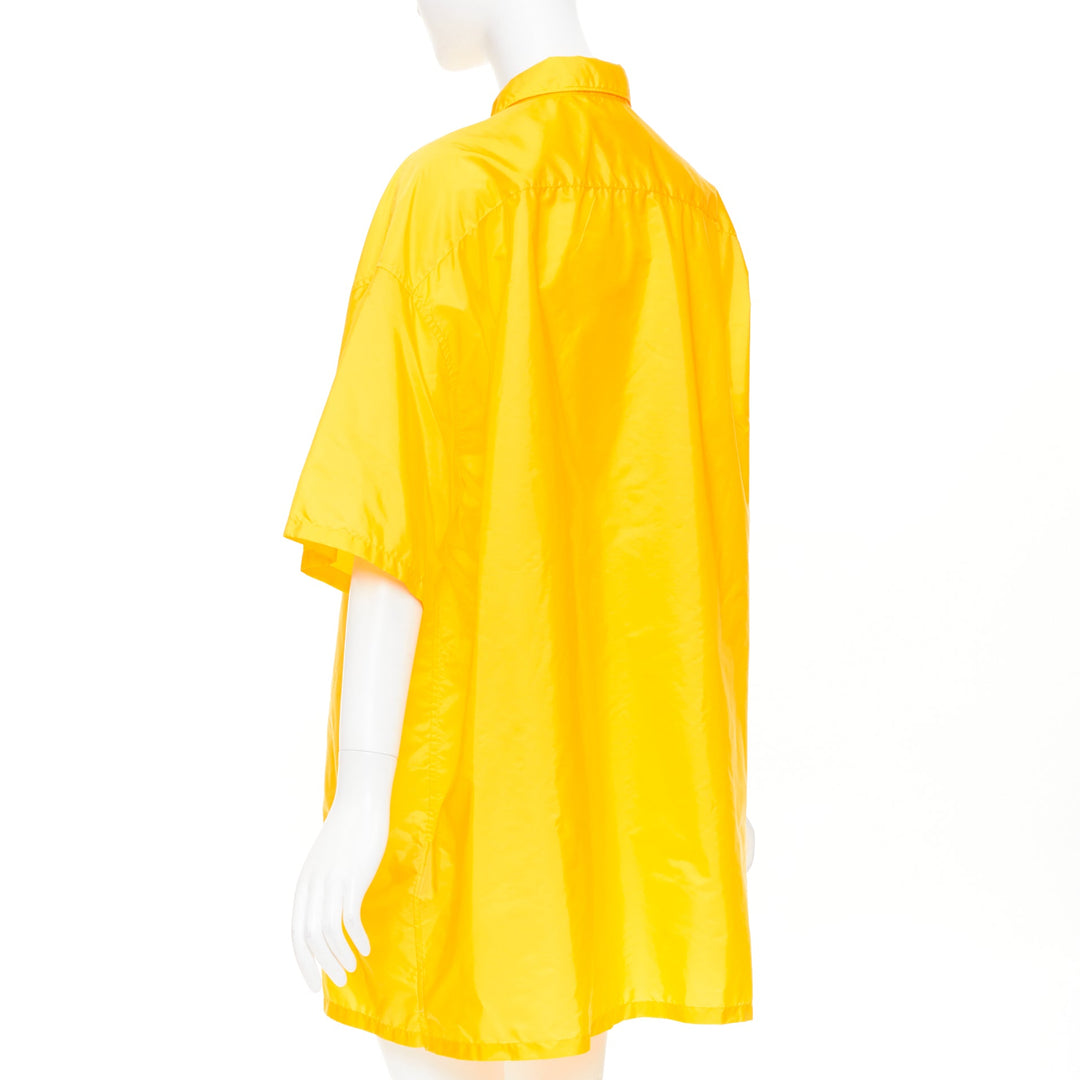 PRADA 2022 Re-Nylon logo plaque yellow short sleeve bowling shirt M