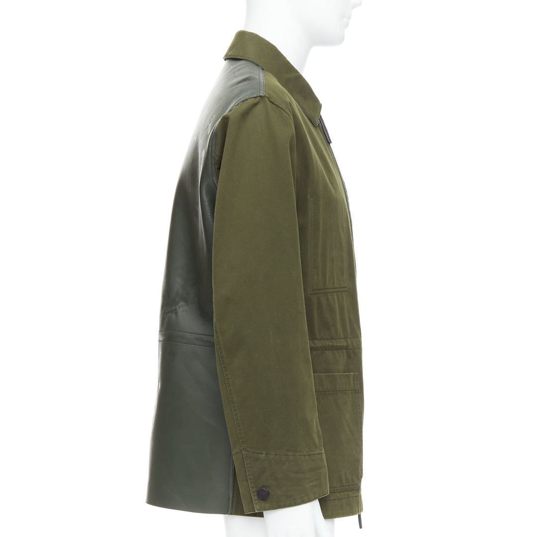 BERLUTI Haider Ackermann Runway green cotton leather back safari coat IT50 L