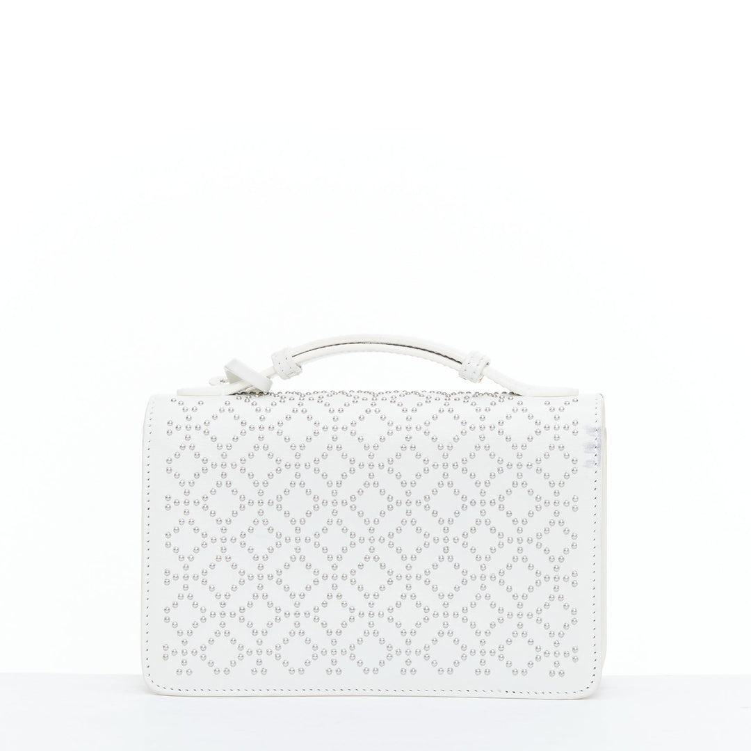 ALAIA Arabesque Franca white silver studded crossbody bag