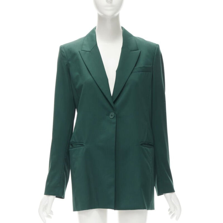 RYAN ROCHE 100% wool green peal lapel single button blazer jacket US2 XS