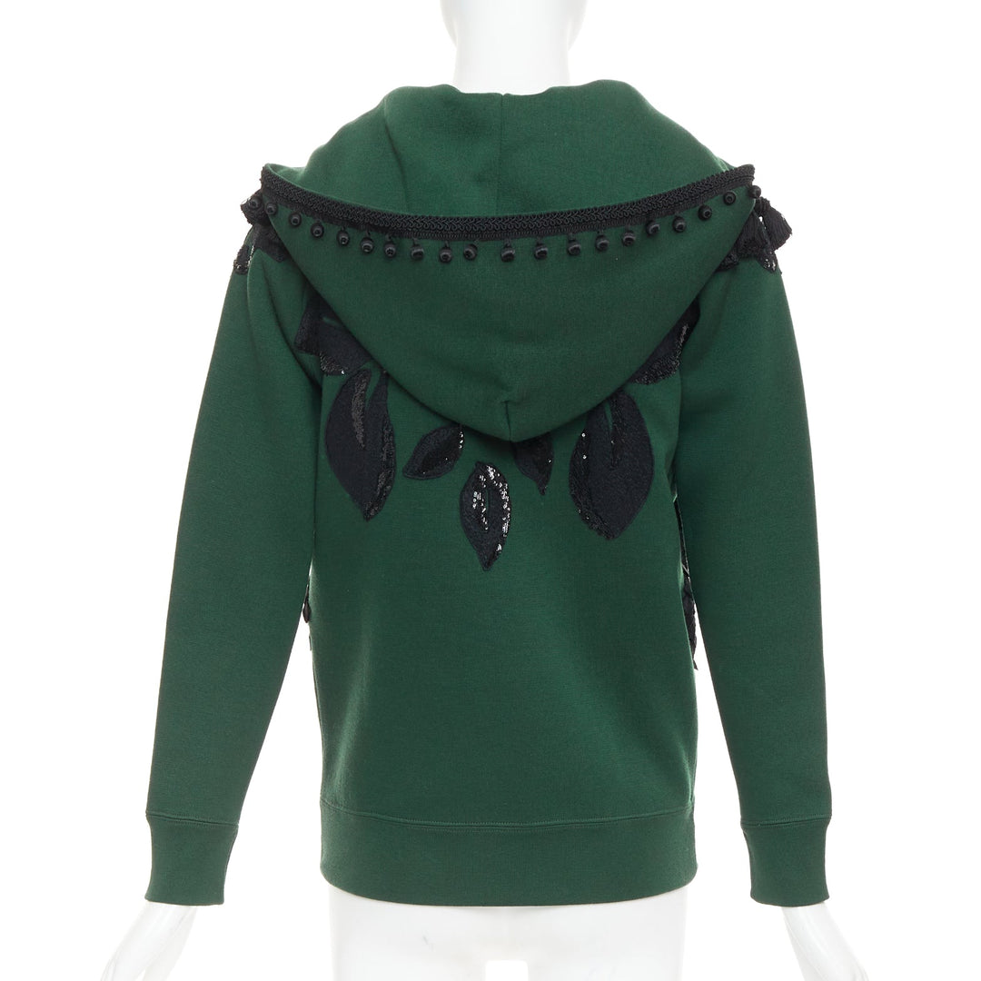 rare MARC JACOBS 2016 green tencel cashmere tassel floral embroidery hoodie XS