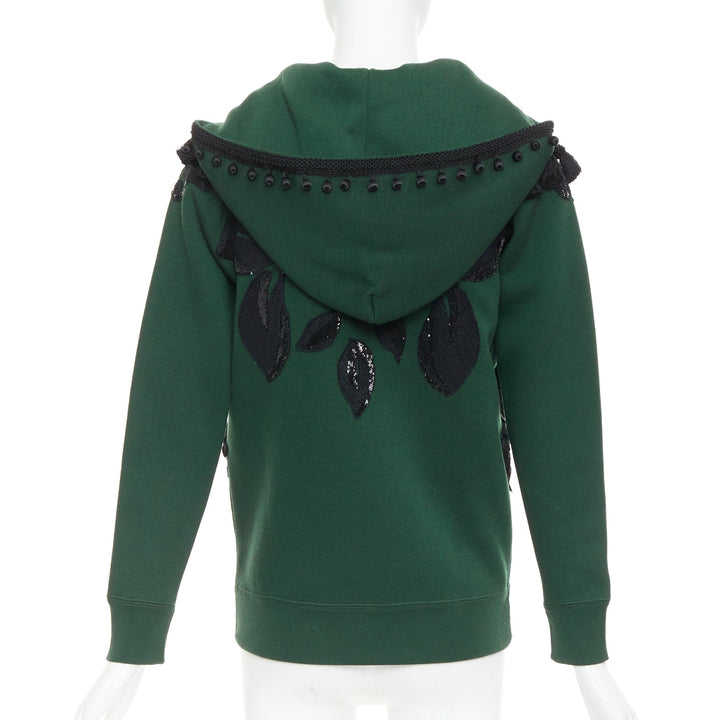rare MARC JACOBS 2016 green tencel cashmere tassel floral embroidery hoodie XS