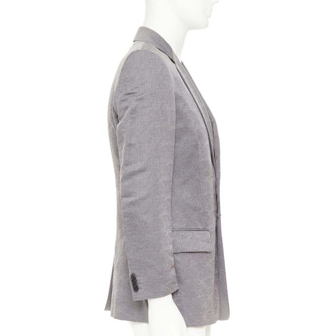 GIORGIO ARMANI metallic grey ramie silk curved lapels single vent blazer IT46 S