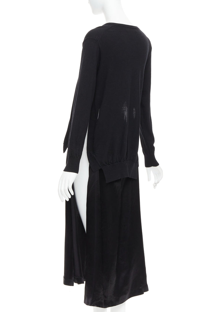 TOGA ARCHIVES Pulla black v neck layered satin slitted long dress