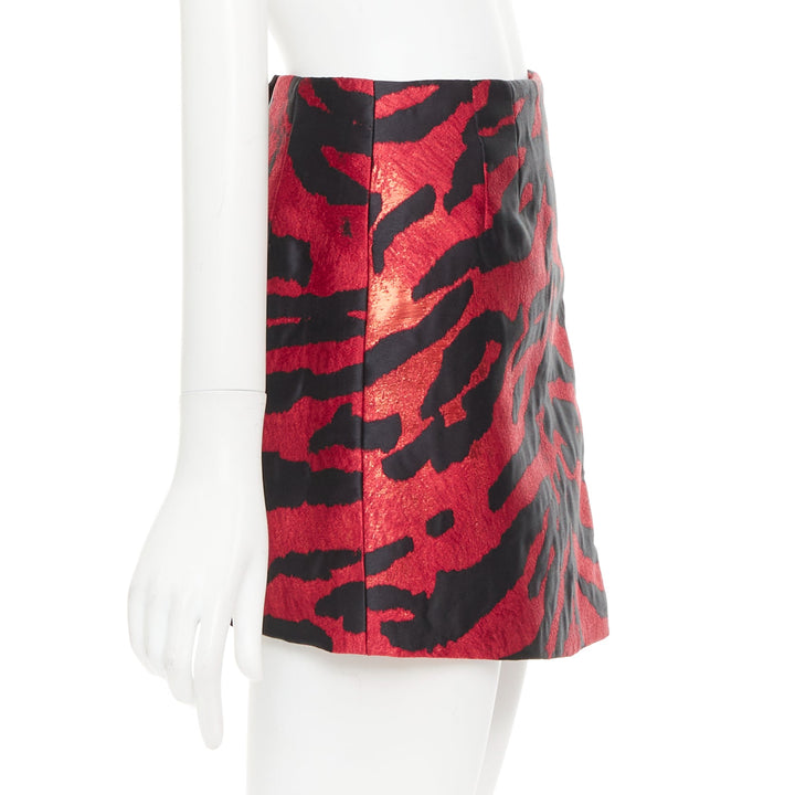 DOLCE GABBANA red black tiger stripe metallic jacquard high mini skirt IT36 XS