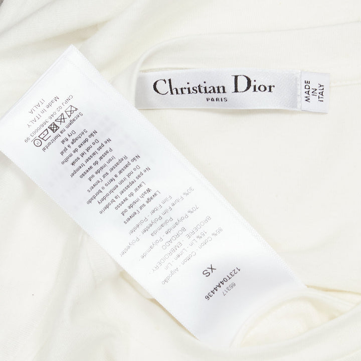 CHRISTIAN DIOR Jadior 8 gold lurex embroidery white cotton linen tshirt XS