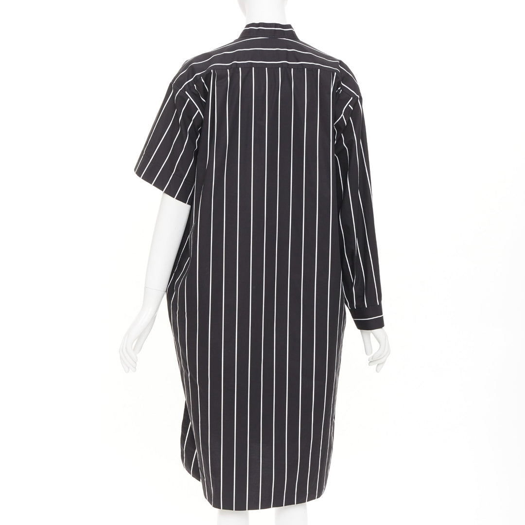 BALENCIAGA 2016 Demna black pinstripe cotton asymmetric shirt dress FR36 S