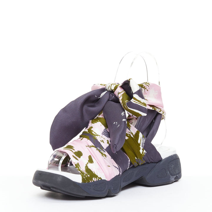 CHRISTIAN DIOR Raf Simons 2015 Brooklyn pink green scarf gladiator sandals EU38