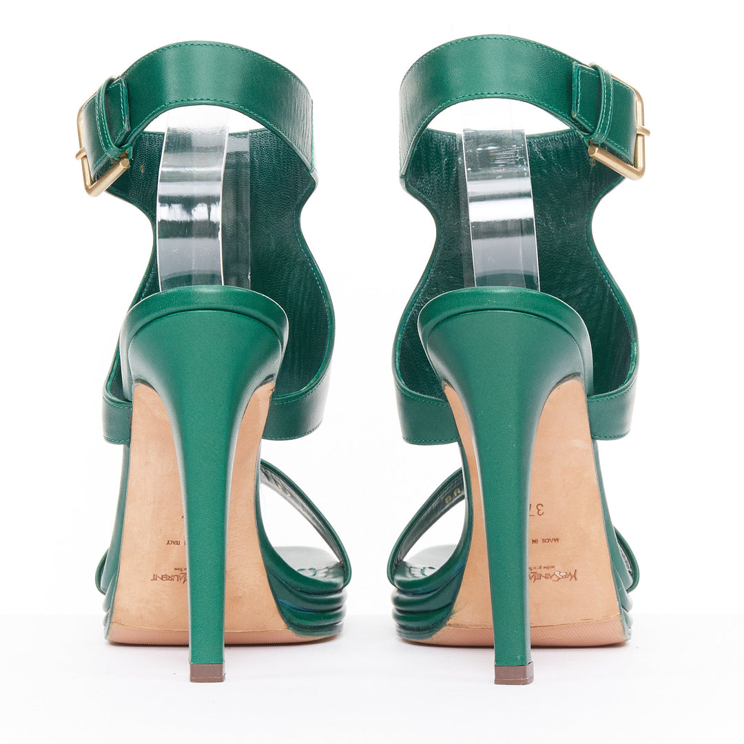 YVES SAINT LAURENT 2011 Tribute green smooth leather ankle strap sandal EU37 US7