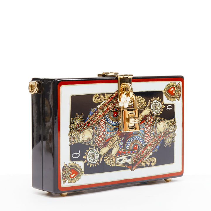 DOLCE GABBANA Queen of Hearts red black resin card print box shoulder bag