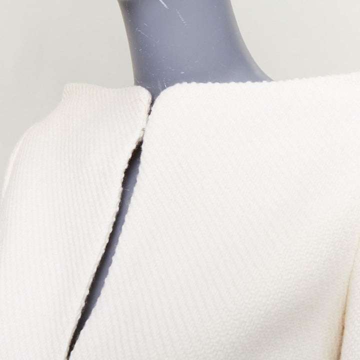 VERONIQUE LEROY 2015 cream textured wool boucle cropped blazer jacket FR36 S