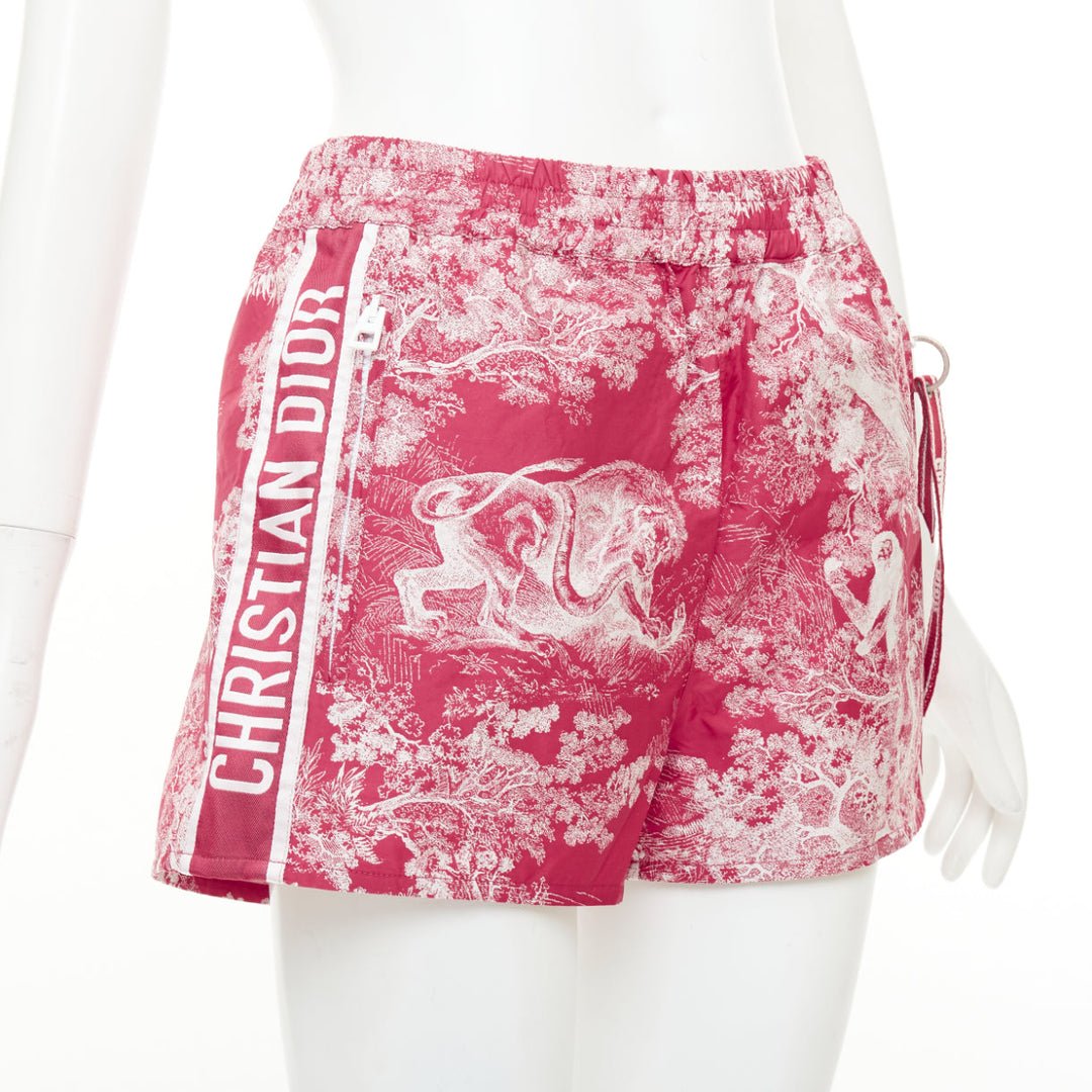 DIOR 2021 Dioriviera fuchsia red Toile de Jouy taffeta shorts FR32 XXS