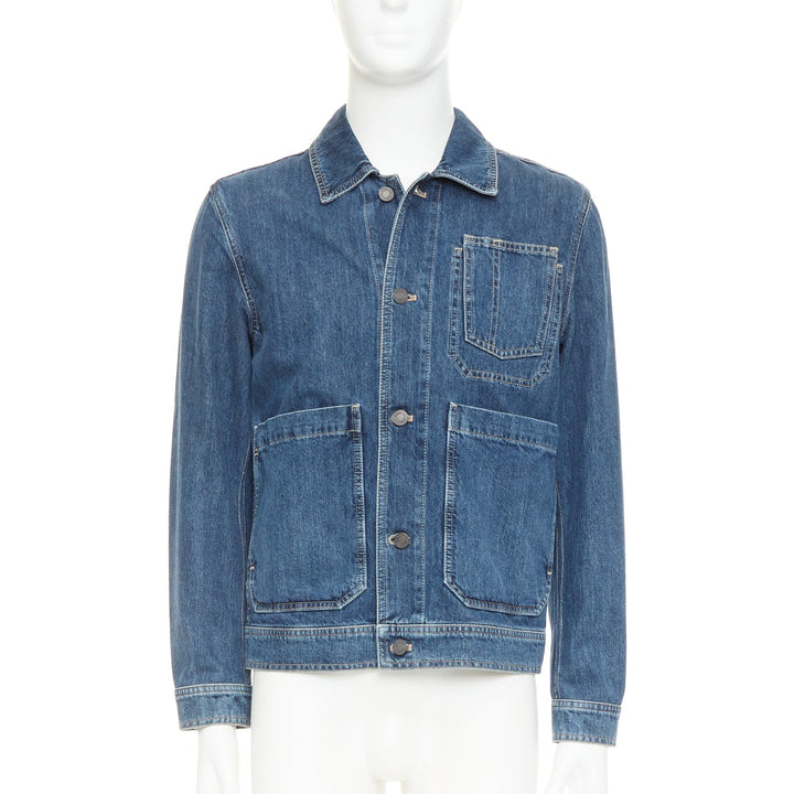 BOTTEGA VENETA blue washed denim patch pocket discreet logo chore jacket IT48 M