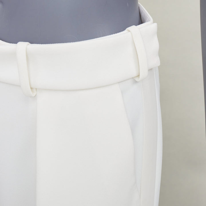 ALEXANDRE VAUTHIER white satin trim pleated front wide leg pants