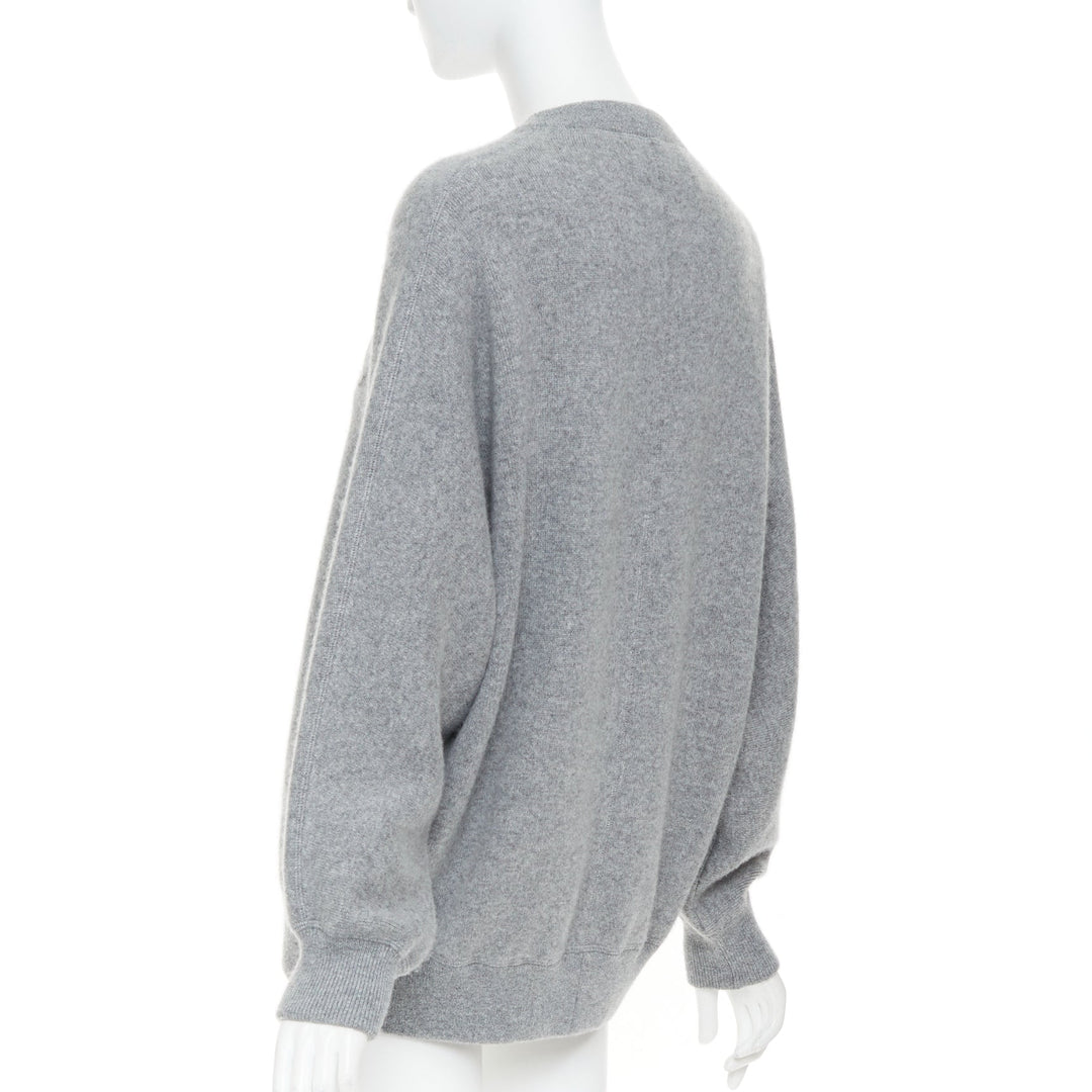 PRADA 2020 light grey melange cashmere knit triangle patch crew sweater IT42 M