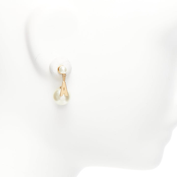 DIOR Tribales gold metal Letter A faux pearl dangling pin earring single