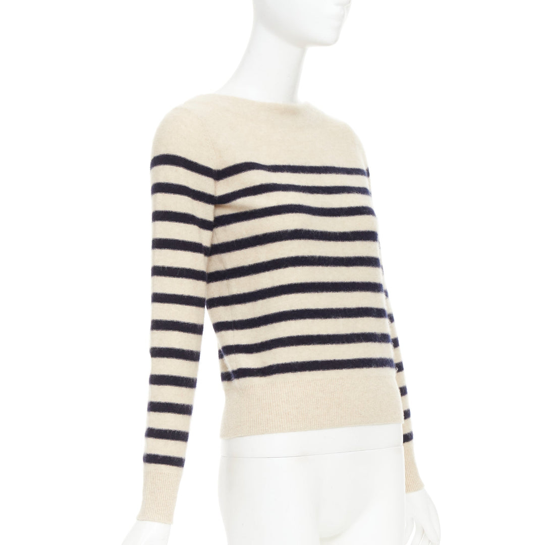 VINCE 100% cashmere Breton nautical striped long sleeve boat neck sweater XXS