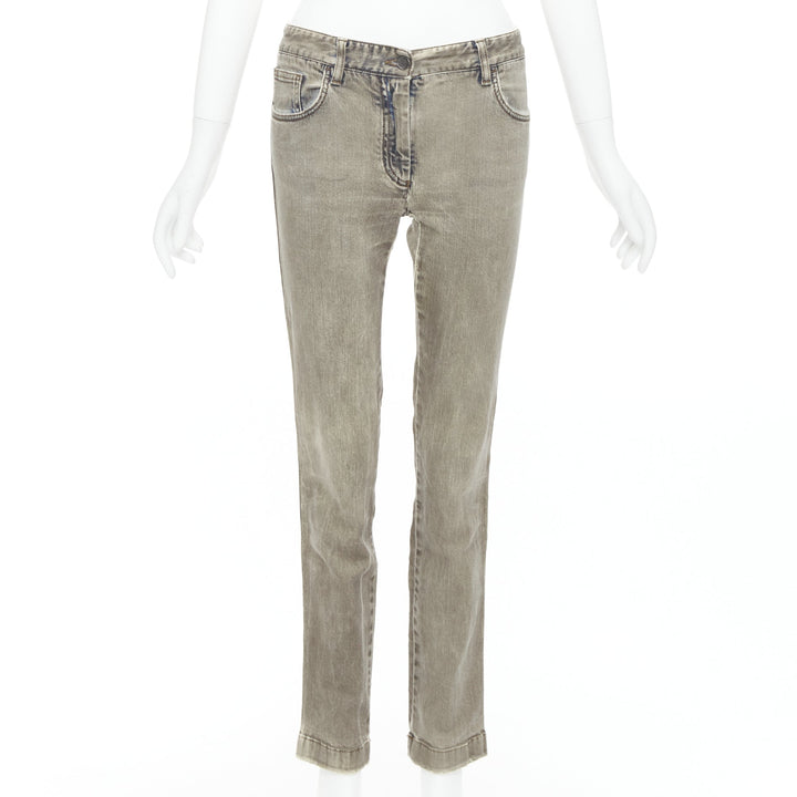 DOLCE GABBANA khaki denim washed logo metal plate jeans IT42 M