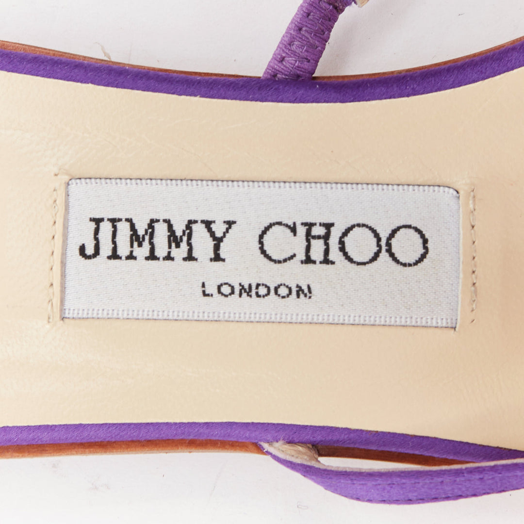 JIMMY CHOO Cache purple satin clear flower crystal evening slipper mules EU38