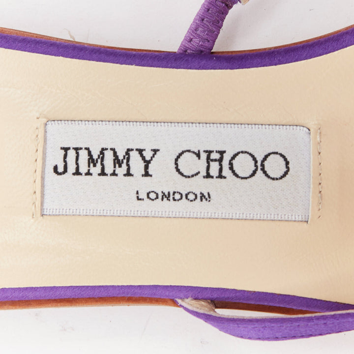 JIMMY CHOO Cache purple satin clear flower crystal evening slipper mules EU38