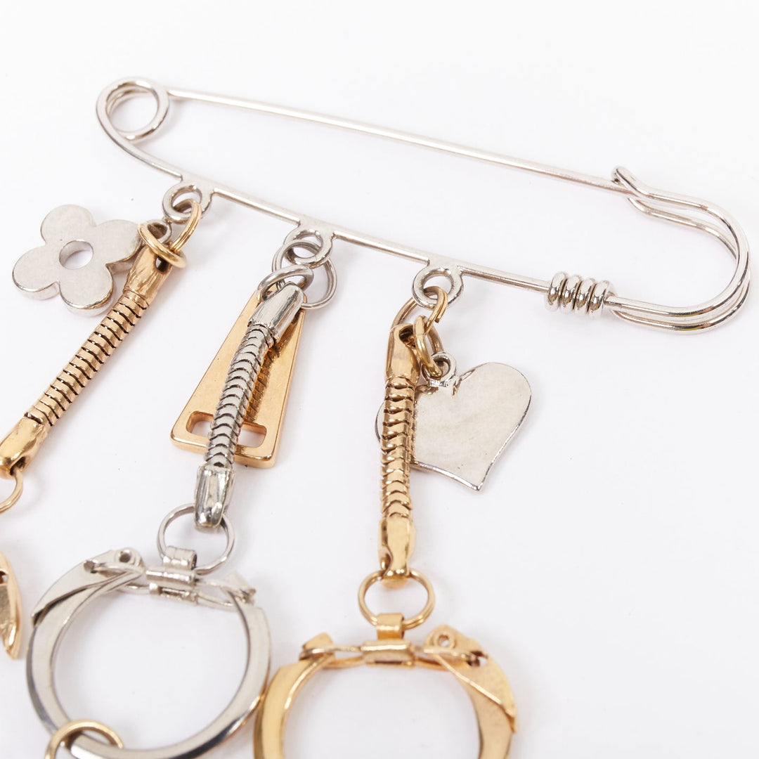 LOUIS VUITTON palladium gold plated pin LV lock heart flower keyring bag charm