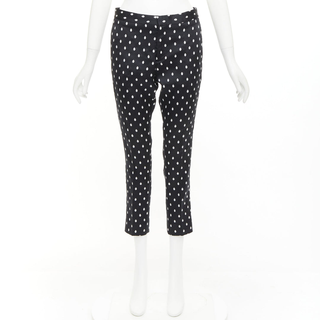 GIAMBATTISTA VALLI black white dot brocade tapered crop pants IT40 XS