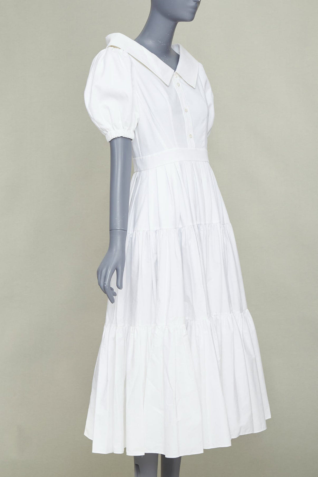 ALEXANDER MCQUEEN white cotton puff sleeves exaggerated collared dress IT40 S