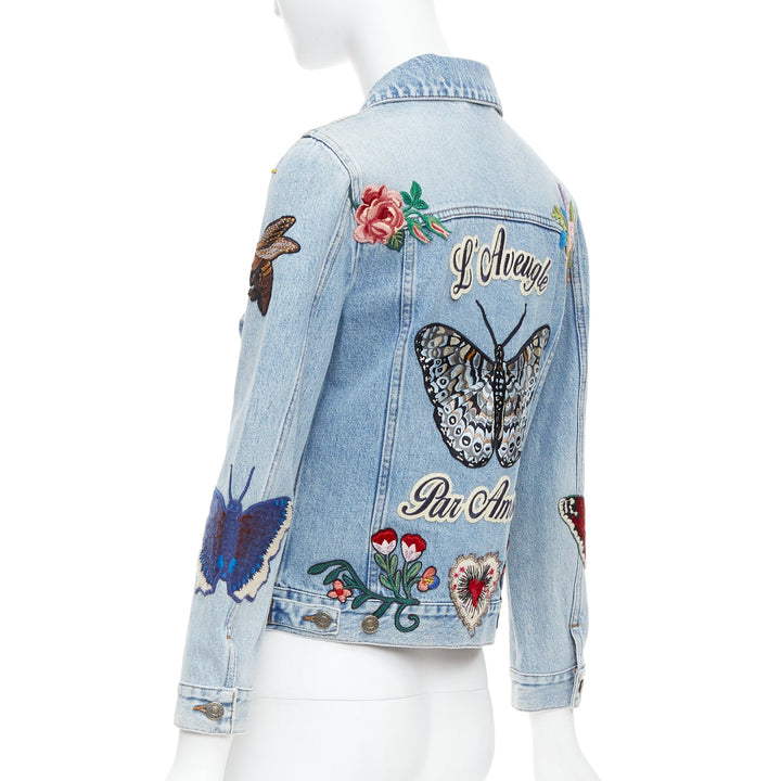 GUCCI L'Aveugle Par Amour blue embroidered denim patch denim jacket IT38 XS