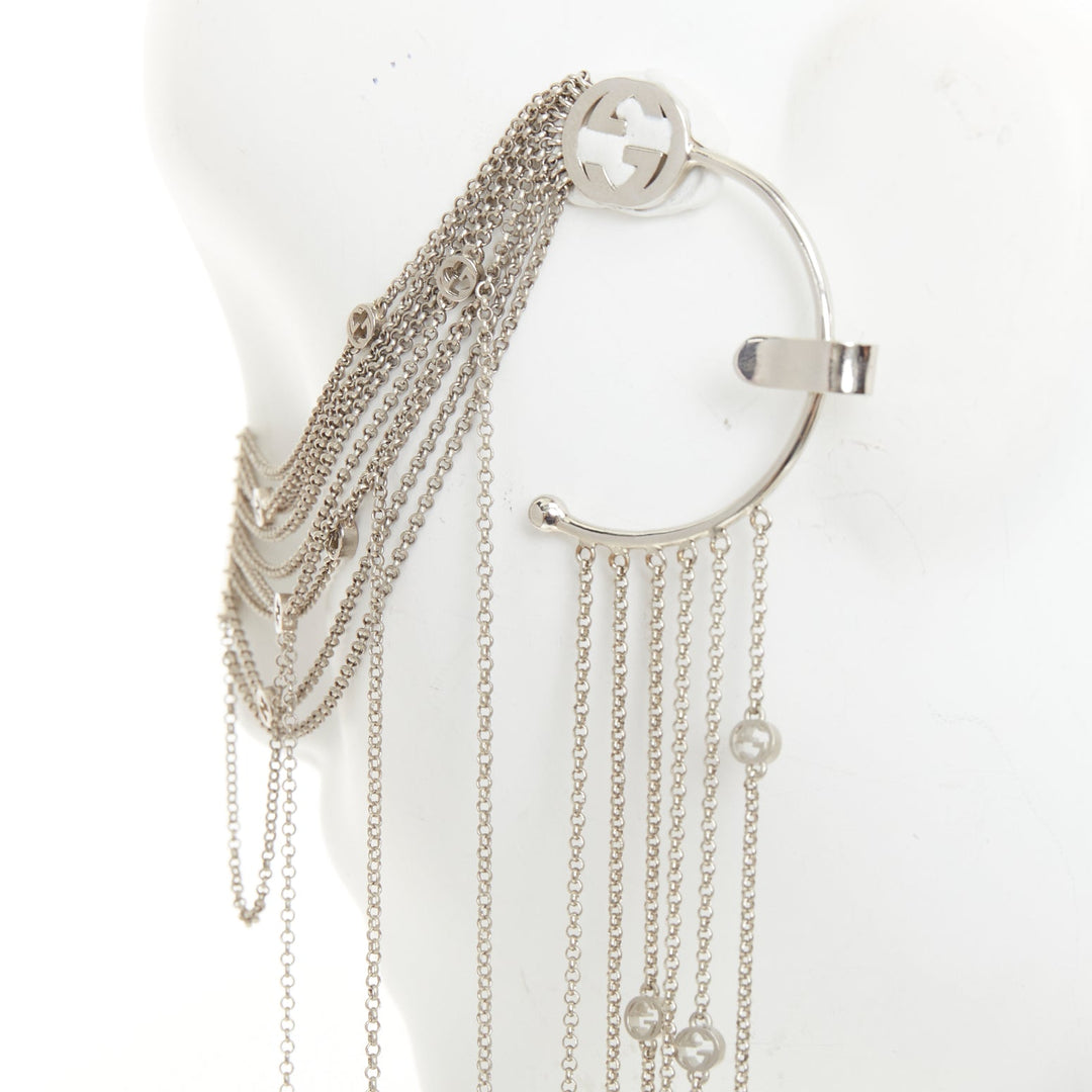 rare GUCCI 2019 Runway goth punk silver chain fringe ear cuff nose pad mask