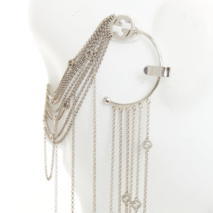 rare GUCCI 2019 Runway goth punk silver chain fringe ear cuff nose pad mask