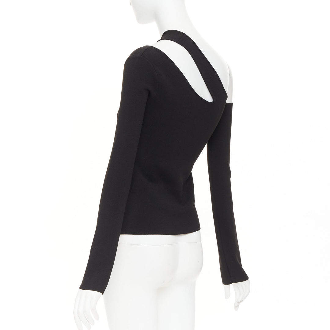 NANUSHKA 2021 Olivia black asymmetric cut out shoulder long sleeves top XS