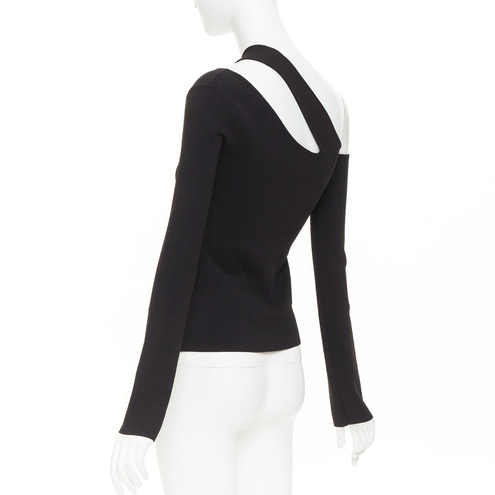 NANUSHKA 2021 Olivia black asymmetric cut out shoulder long sleeves top XS