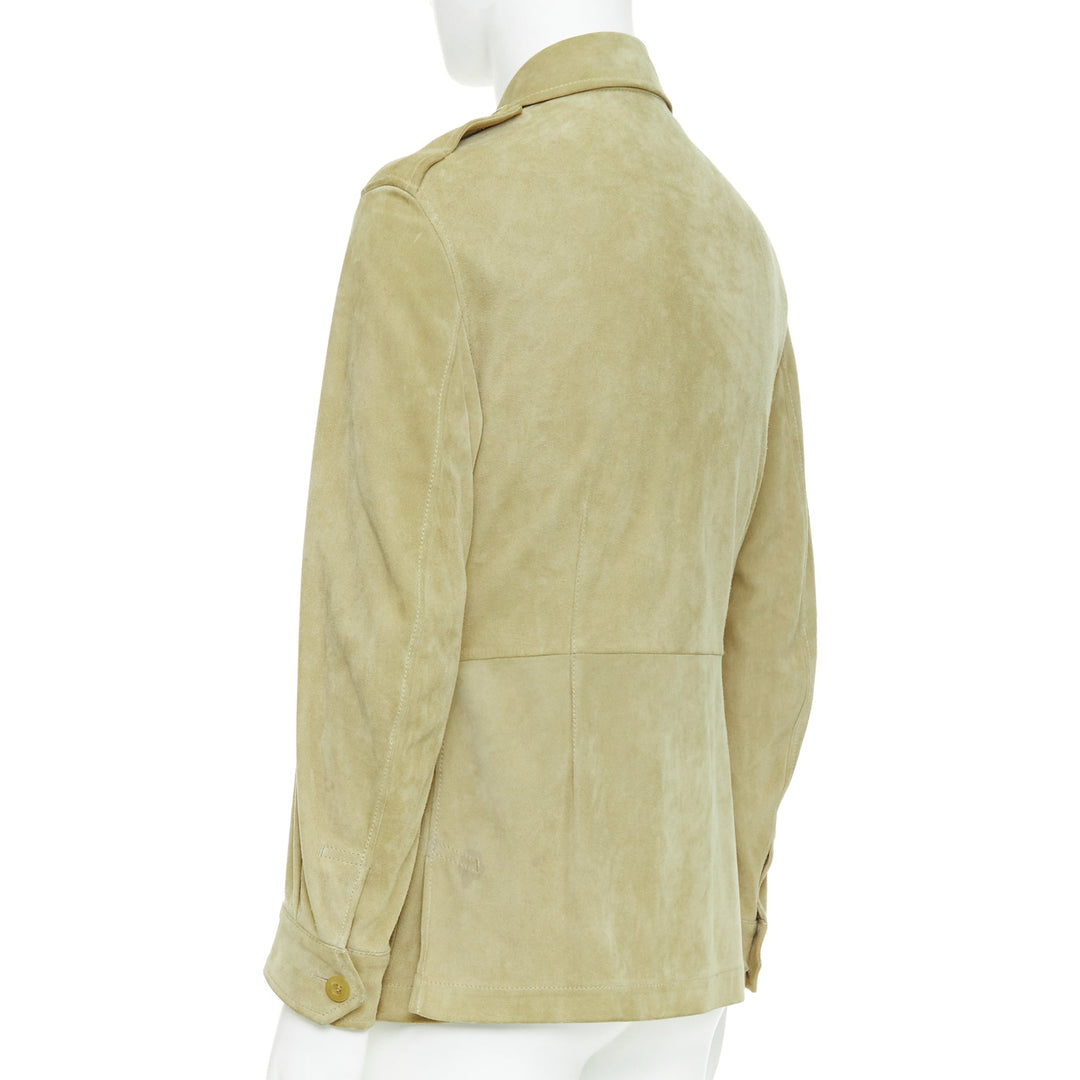 GUCCI Tom Ford Vintage khaki suede leather horn button safari jacket IT46 S