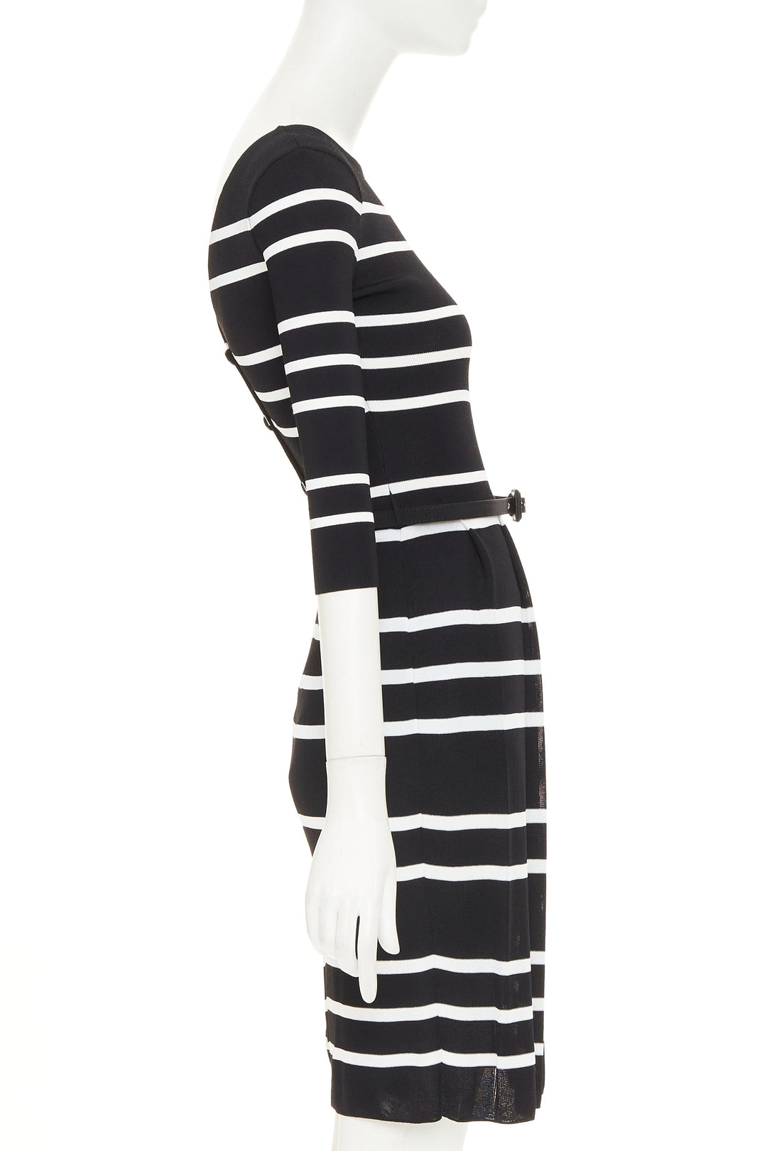 CHRISTIAN DIOR Mariniere striped knit belted viscose blend sheath dress FR34 XS